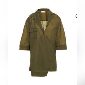 Ganni Crinkled Shell Wrap Top - army green
